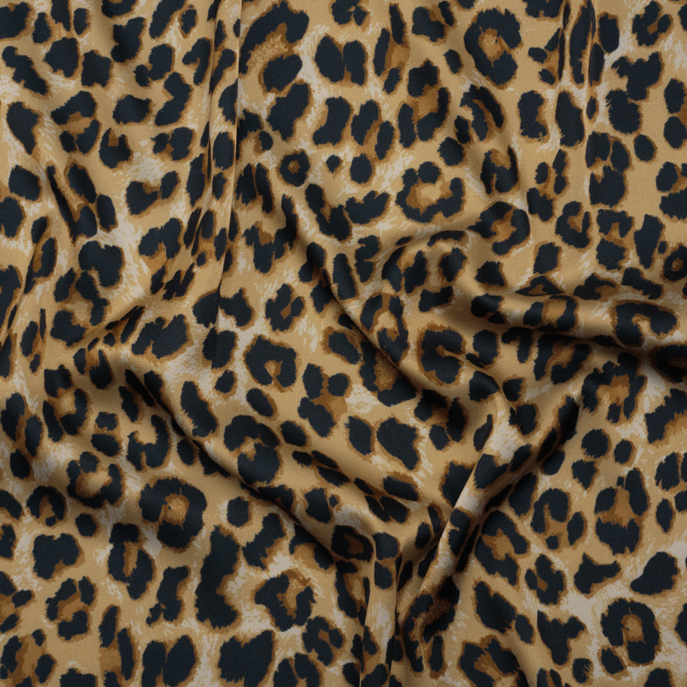 Soft Stretch Polyester Satin Print - Beige, Brown and Black Leopard Spots - Deadstock - Joann Fabrics