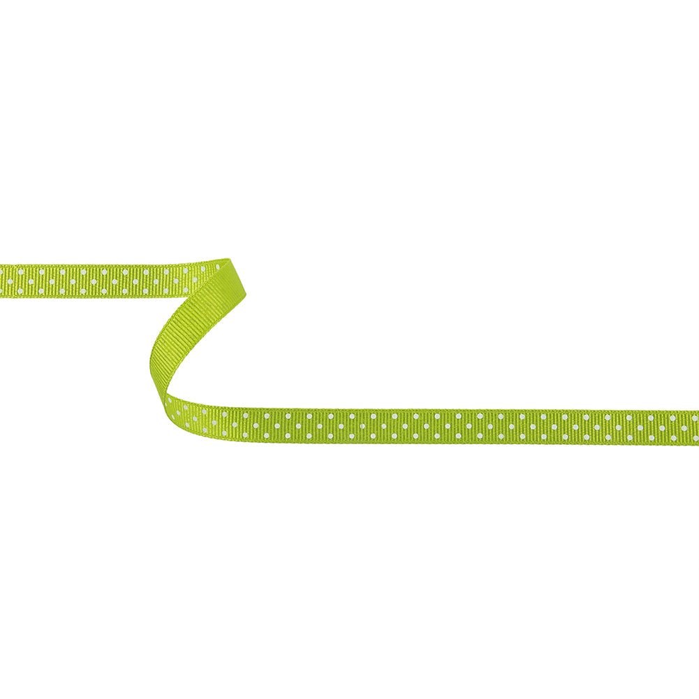 Lime Green and White Polka Dots Grosgrain Ribbon - 0.375