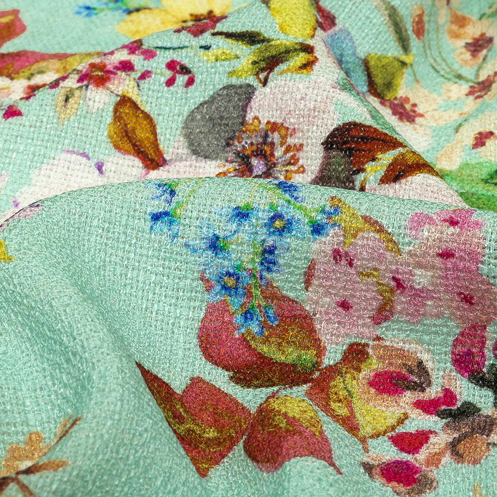 Slubbed Polyester Gauze - Aqua and Rainbow Floral - Mood Exclusive Mallorcan Morning Print - Joann Fabrics