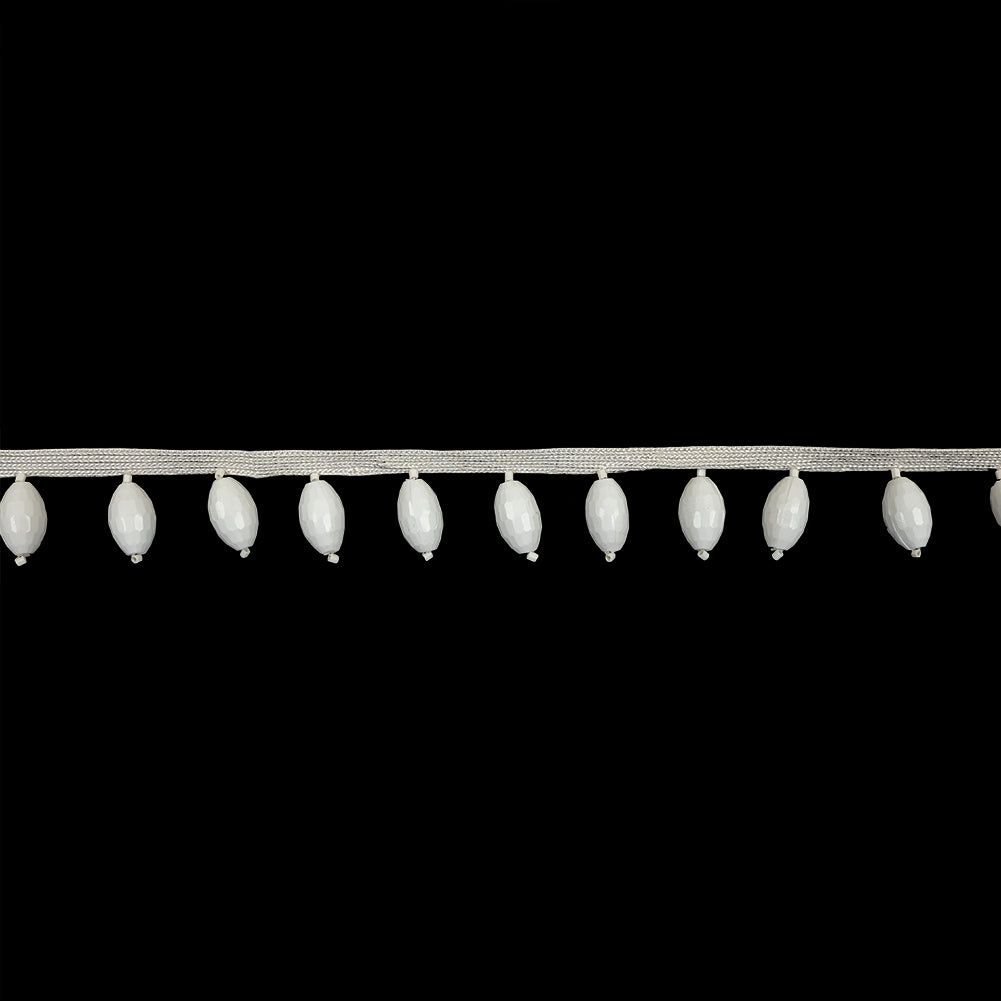 Vintage Chalk White Oval Short Beaded Fringe - 1