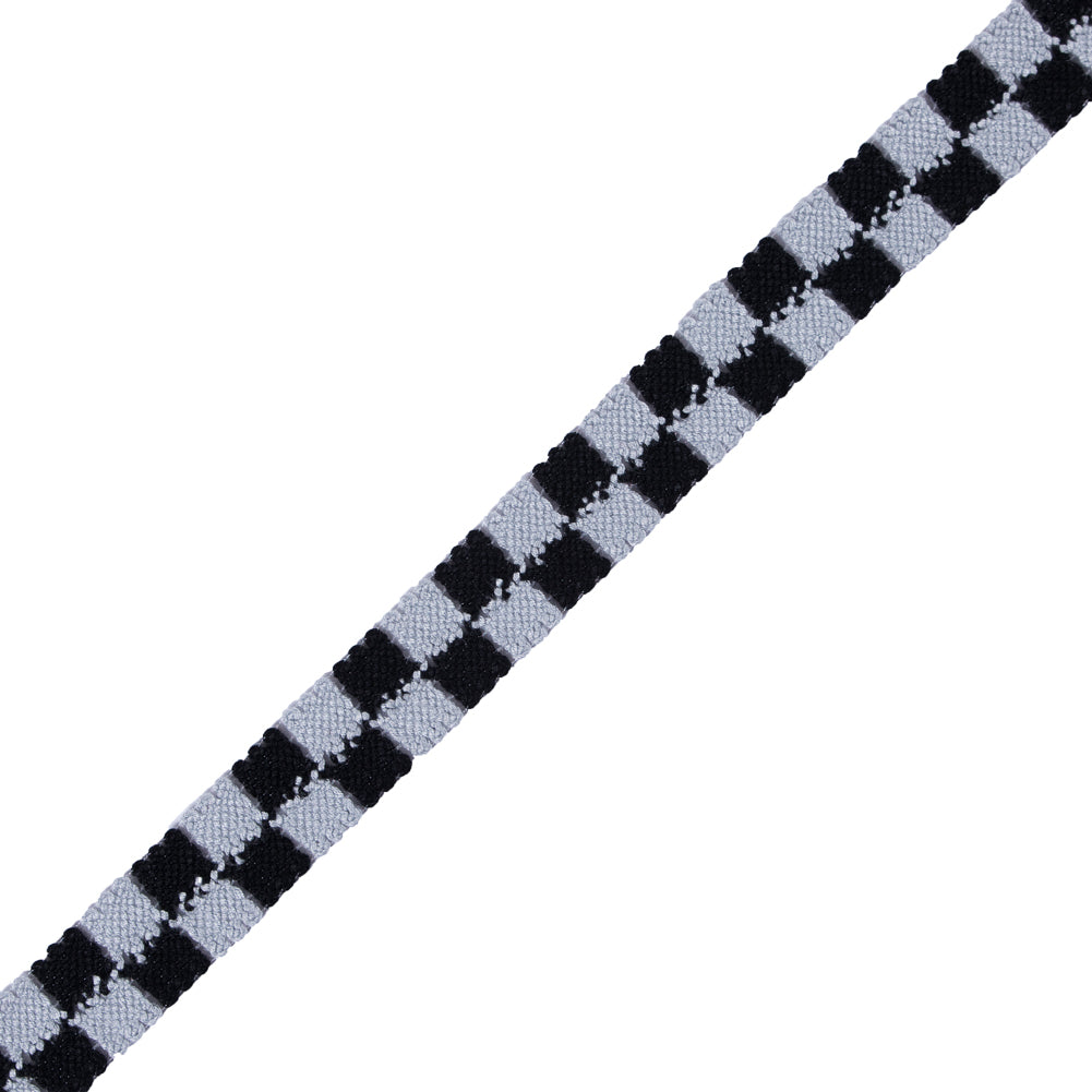 Black and Silver 2 Row Checkered Crochet Trim - 1