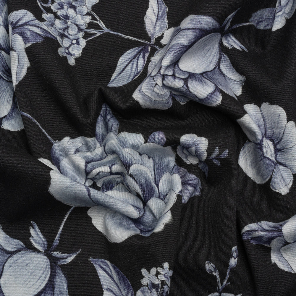 Brushed Stretch Cotton Twill Print - Midnight Navy and Blue Gray Floral - Mood Exclusive Bushel and a Peck - Joann Fabrics