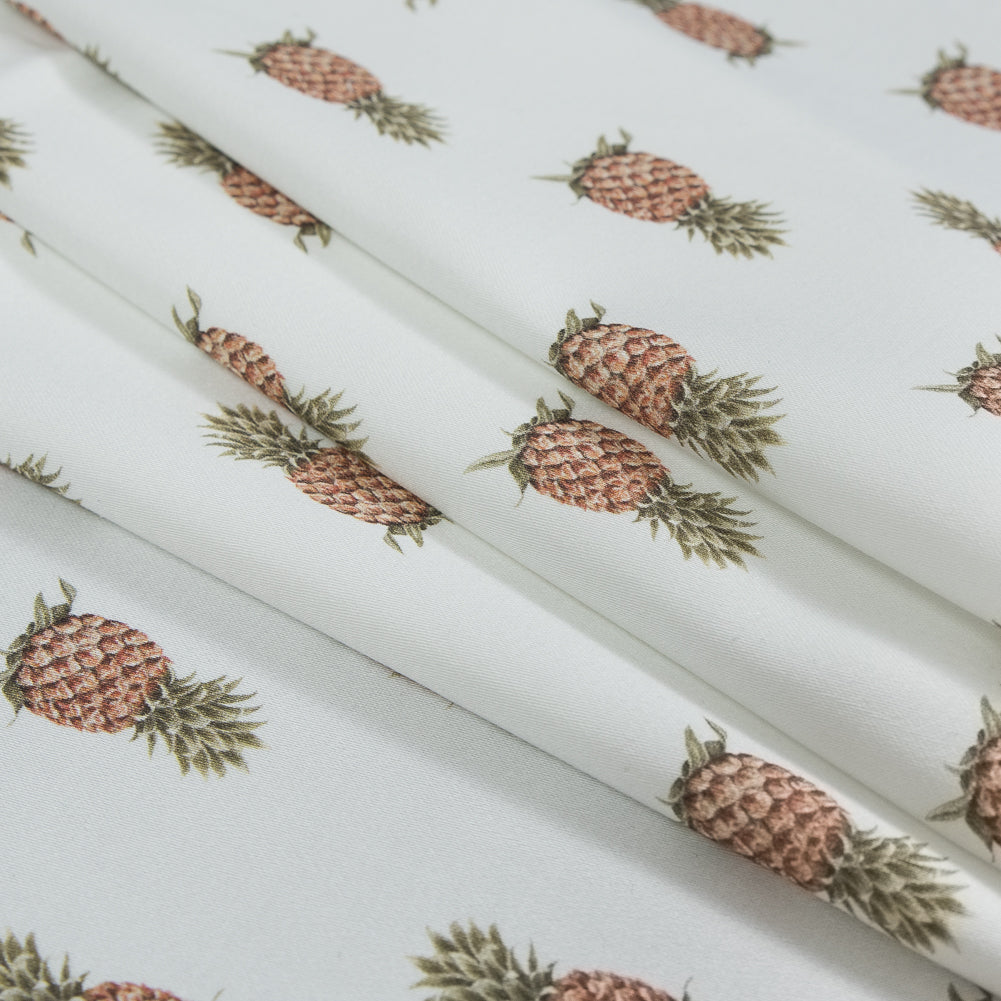 Stretch Cotton Sateen - Pineapples on White - Parvati's Peace Print - Mood Exclusive Surya Collection - Joann Fabrics