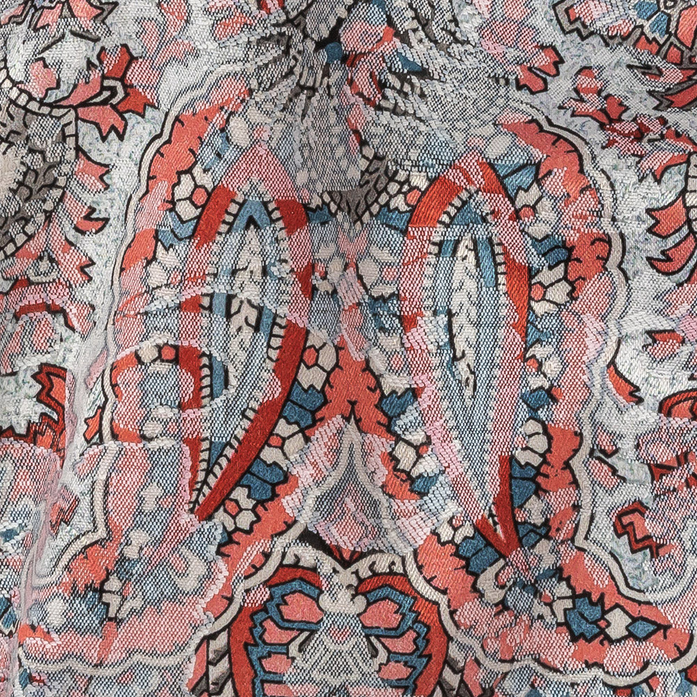Stretch Floral Jacquard Print - Coral and Red Ornate Paisley - Mood Exclusive Baroque Embellishments - Joann Fabrics