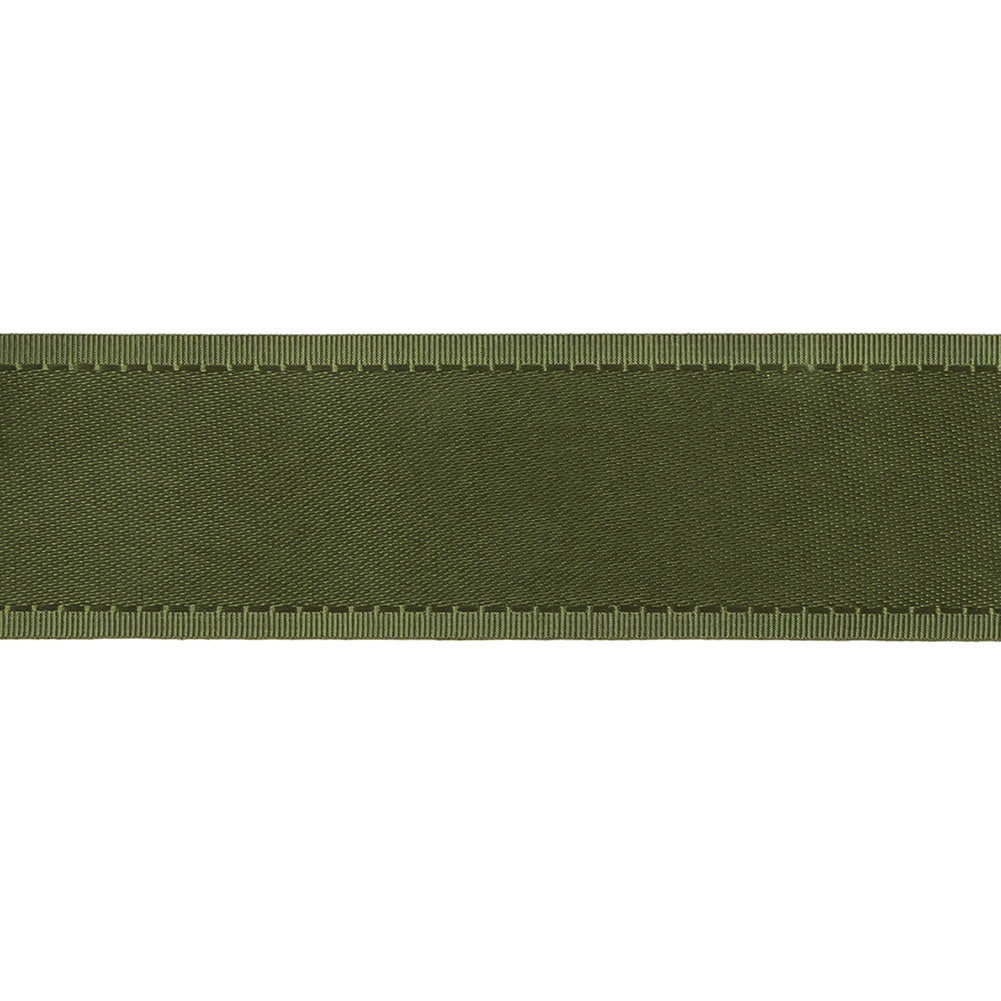 Moss Green Double Faced Satin Ribbon with Ribbed Borders - 1