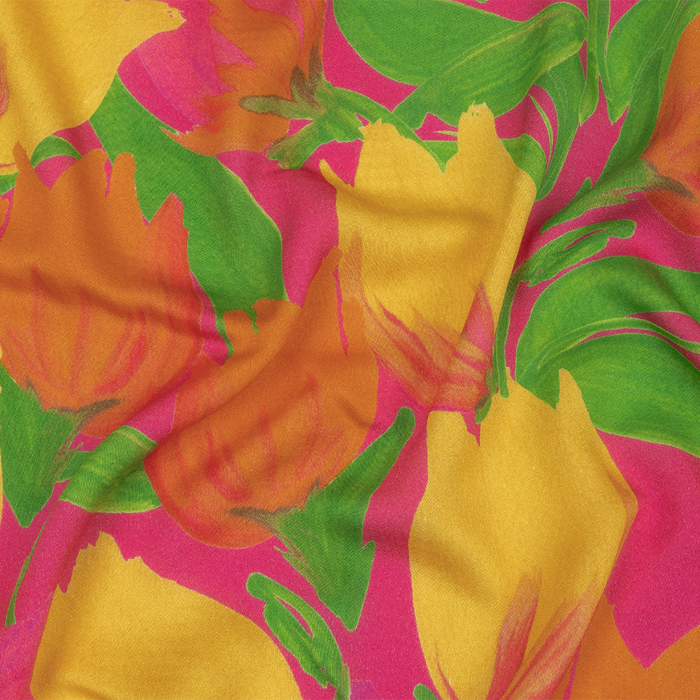 Rayon Challis - Pink and Orange Tulips - Keukenhof Print - Mood Exclusive Citrus Collection - Joann Fabrics