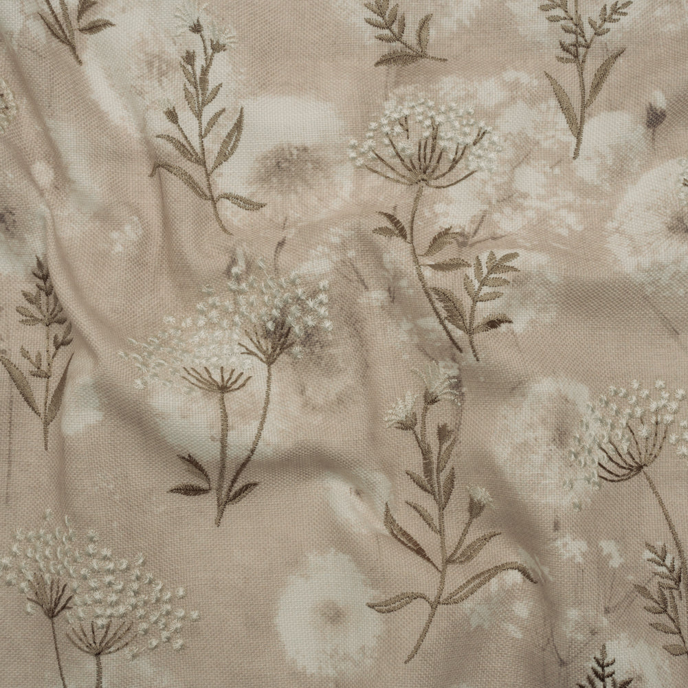 Cotton Canvas Print with Floral Embroidery - Oyster Tie Dye Spots - British Imported - Joann Fabrics