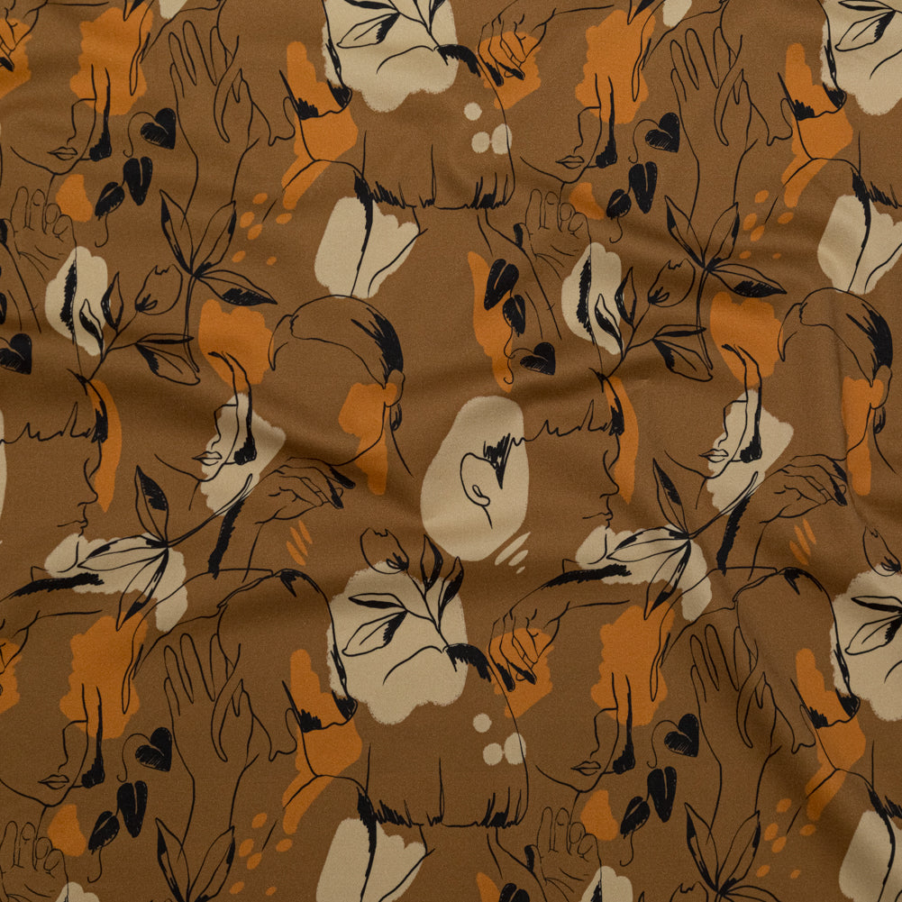 Stretch Cotton Sateen - Brown Figure Lines - Contoured Personage Print - Mood Exclusive Serengeti Collection - Joann Fabrics