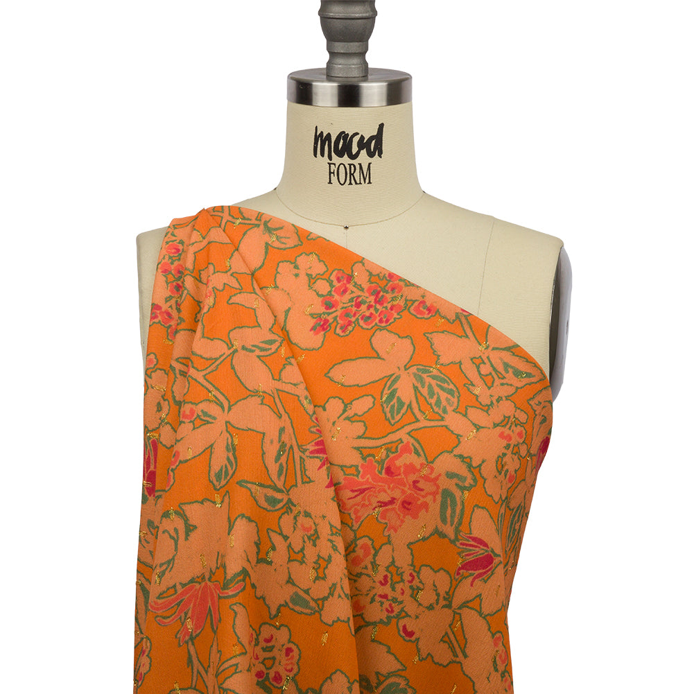 Crinkled Viscose Crepe Print with Metallic Dots - Orange Floral - Mood Exclusive Tree Line Trove - Joann Fabrics