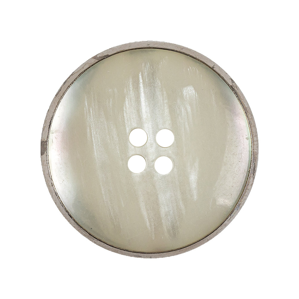Italian Iridescent White 4 Hole Button with Silver Metal Rim - 44L/28mm - Joann Fabrics