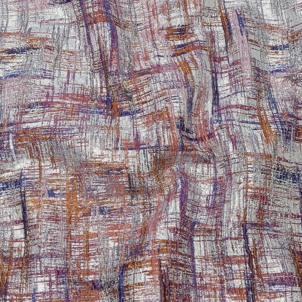Metallic Silver, Orange and Navy Crosshatching Luxury Brocade - Joann Fabrics