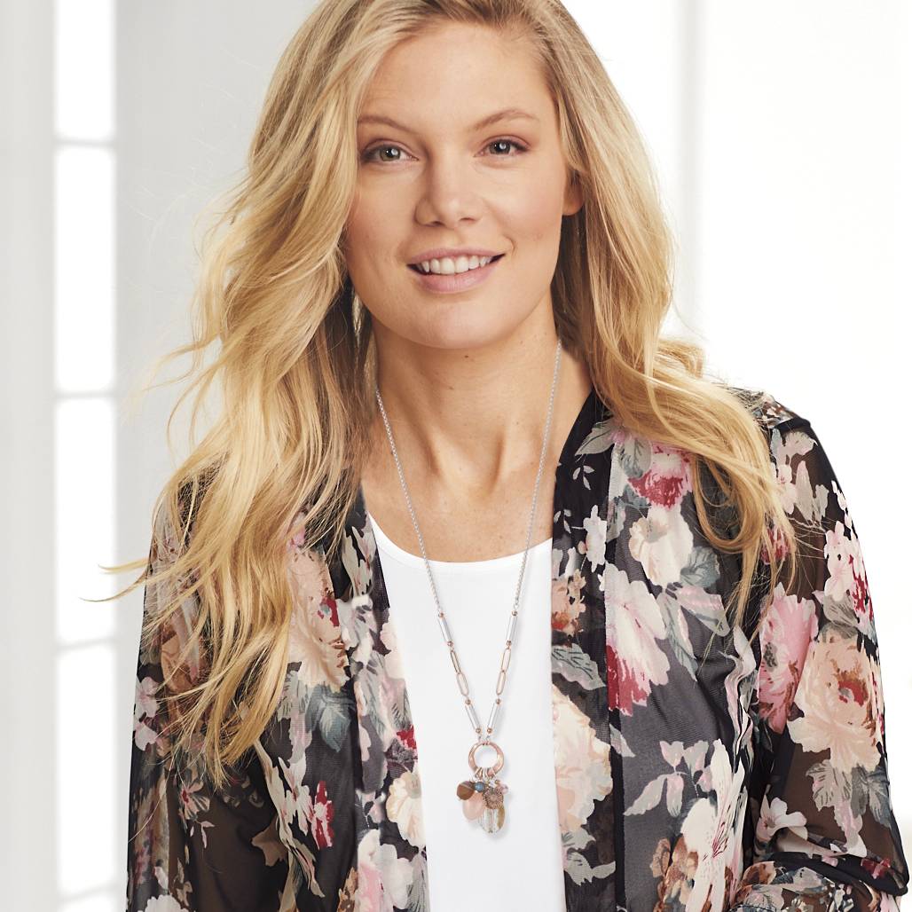 Soft Evening Floral Mesh Shrug, Open Front, 3/4 Sleeves, High Low Hem - Northstyle Catalog