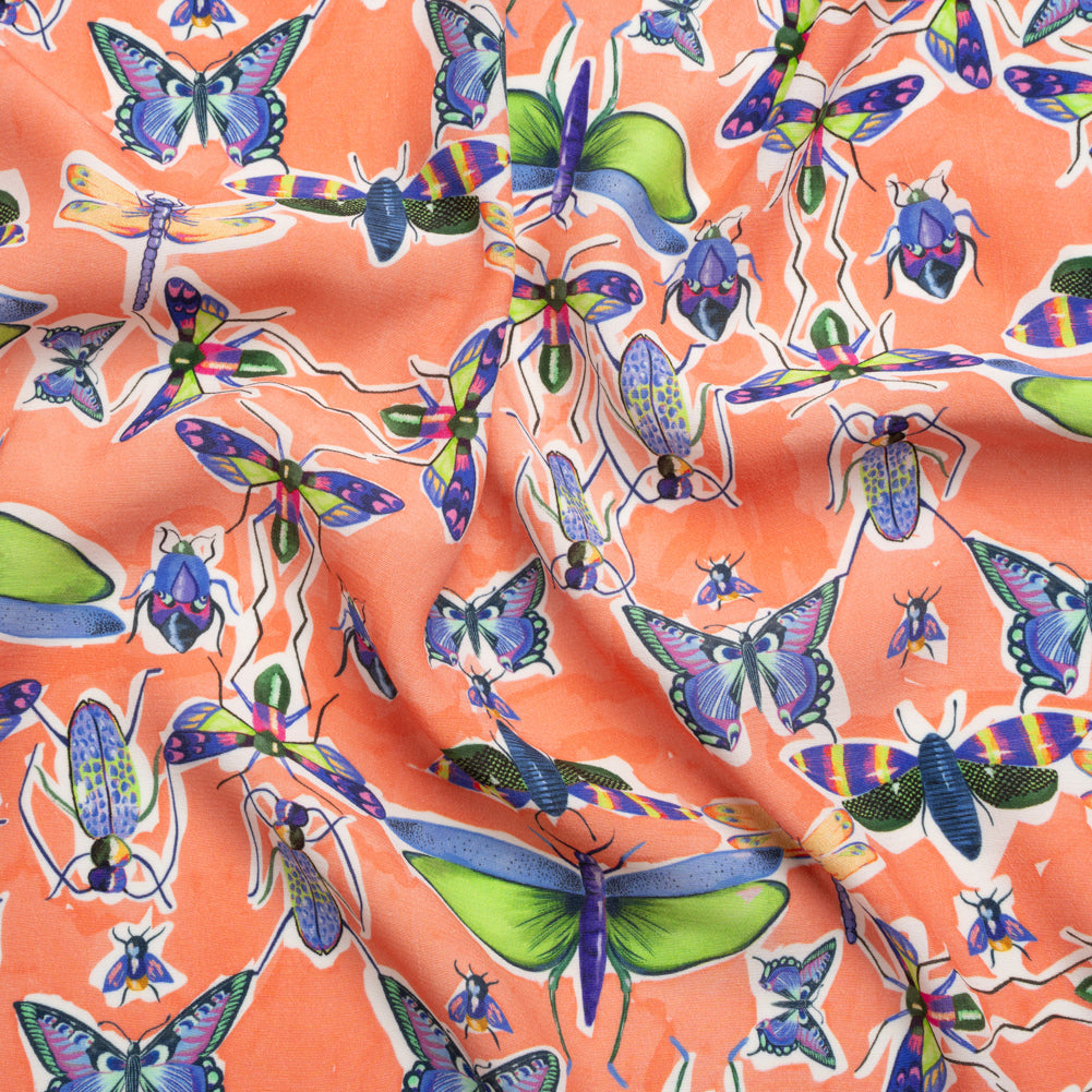 Sustainable Viscose Woven Print - Orange and Rainbow Insects - Mood Exclusive Picnic Guests - Joann Fabrics