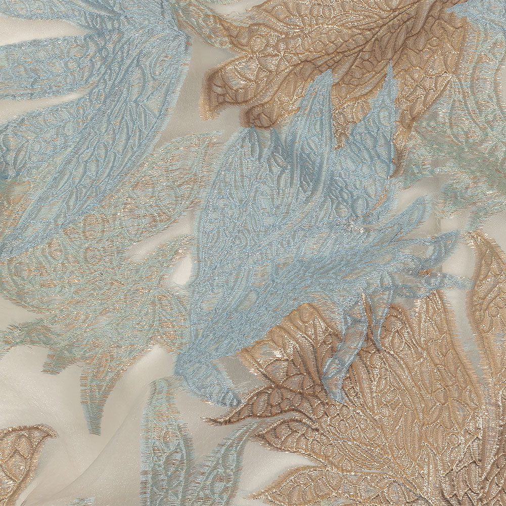 Metallic Gold and Baby Blue Leafy Luxury Burnout Brocade - Joann Fabrics