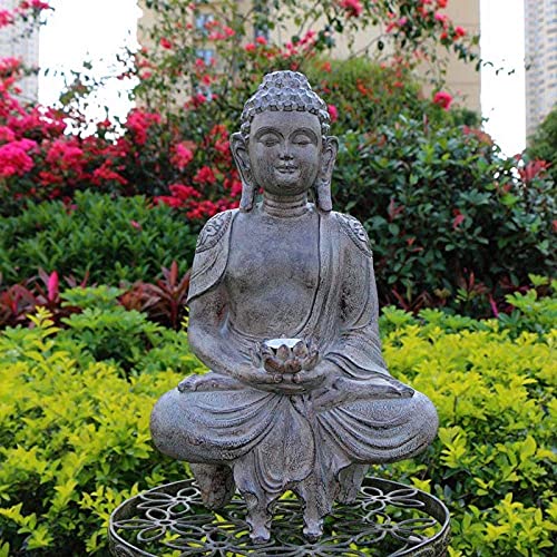 Meditating Sitting Buddha Solar Lights Outdoor Garden Patio Statue ...