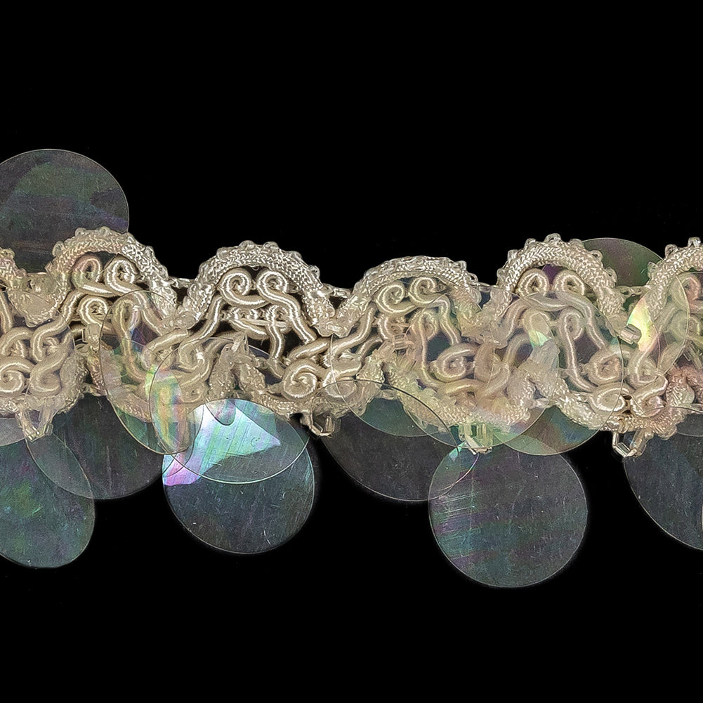 Vintage Off White and Iridescent Paillete Sequins Braided Trim - 1.75