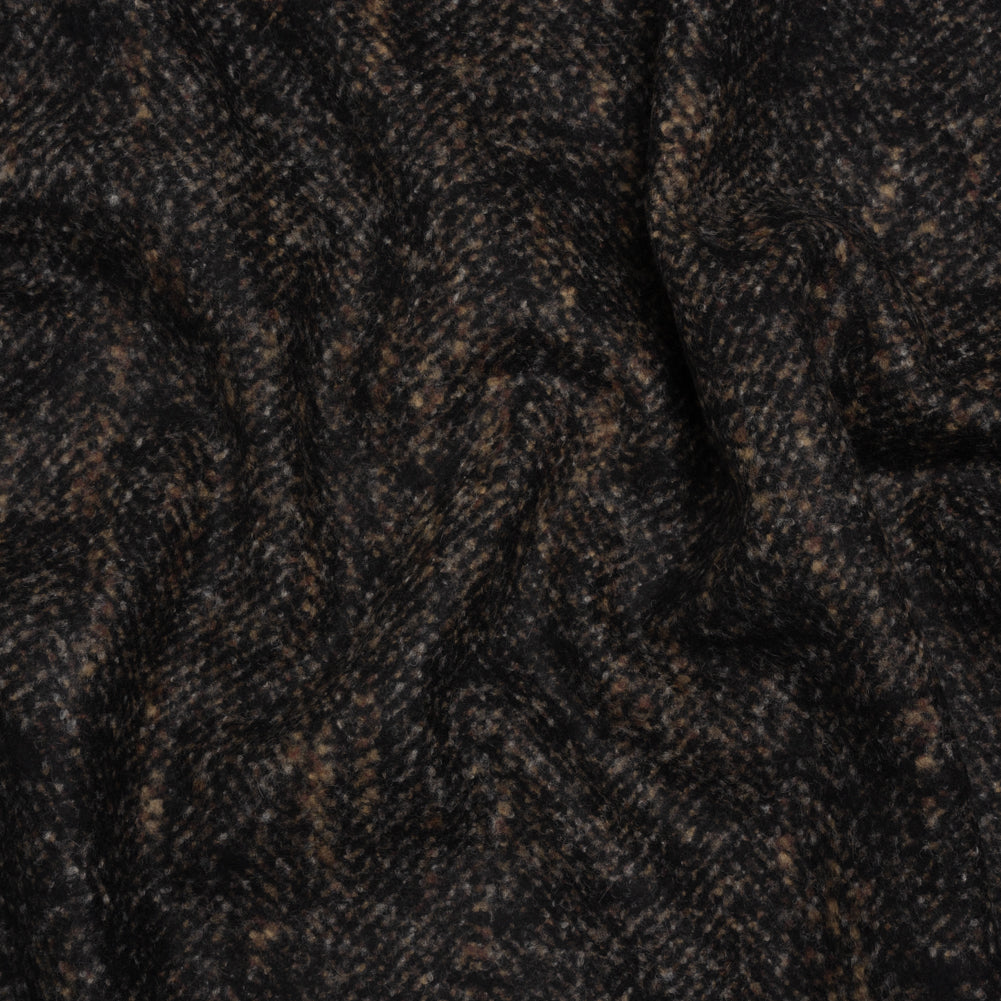 Alpaca Blend Boiled Wool Coating Made in Italy - Brown and Black Mottled Herringbone - Deadstock - Joann Fabrics