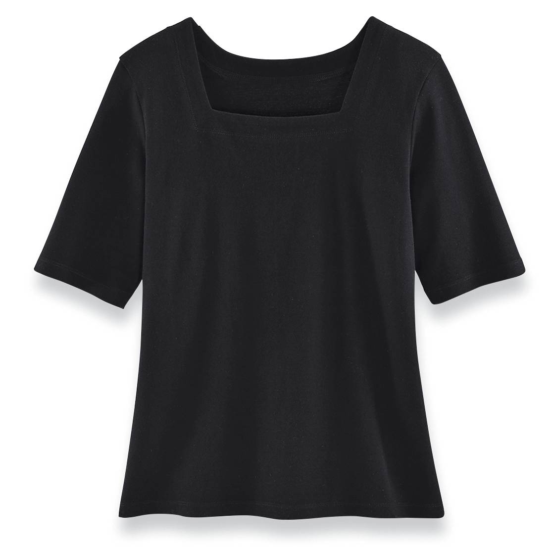 Cotton Square-Neck Top, Ribknit, Elbow-Length Sleeves - Northstyle Catalog