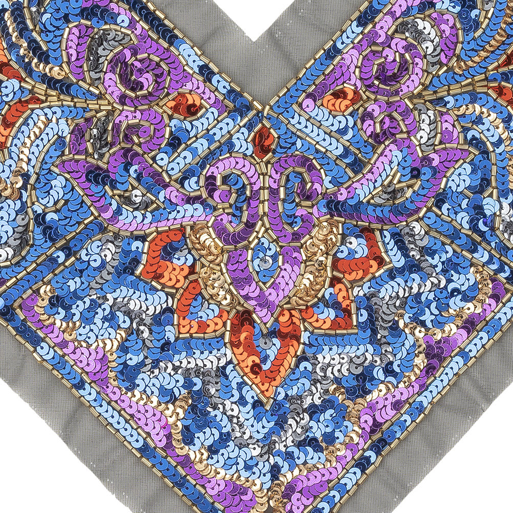 Vintage Lavish Blue, Purple and Red Sequins Classical Nature-like Applique - 8.625