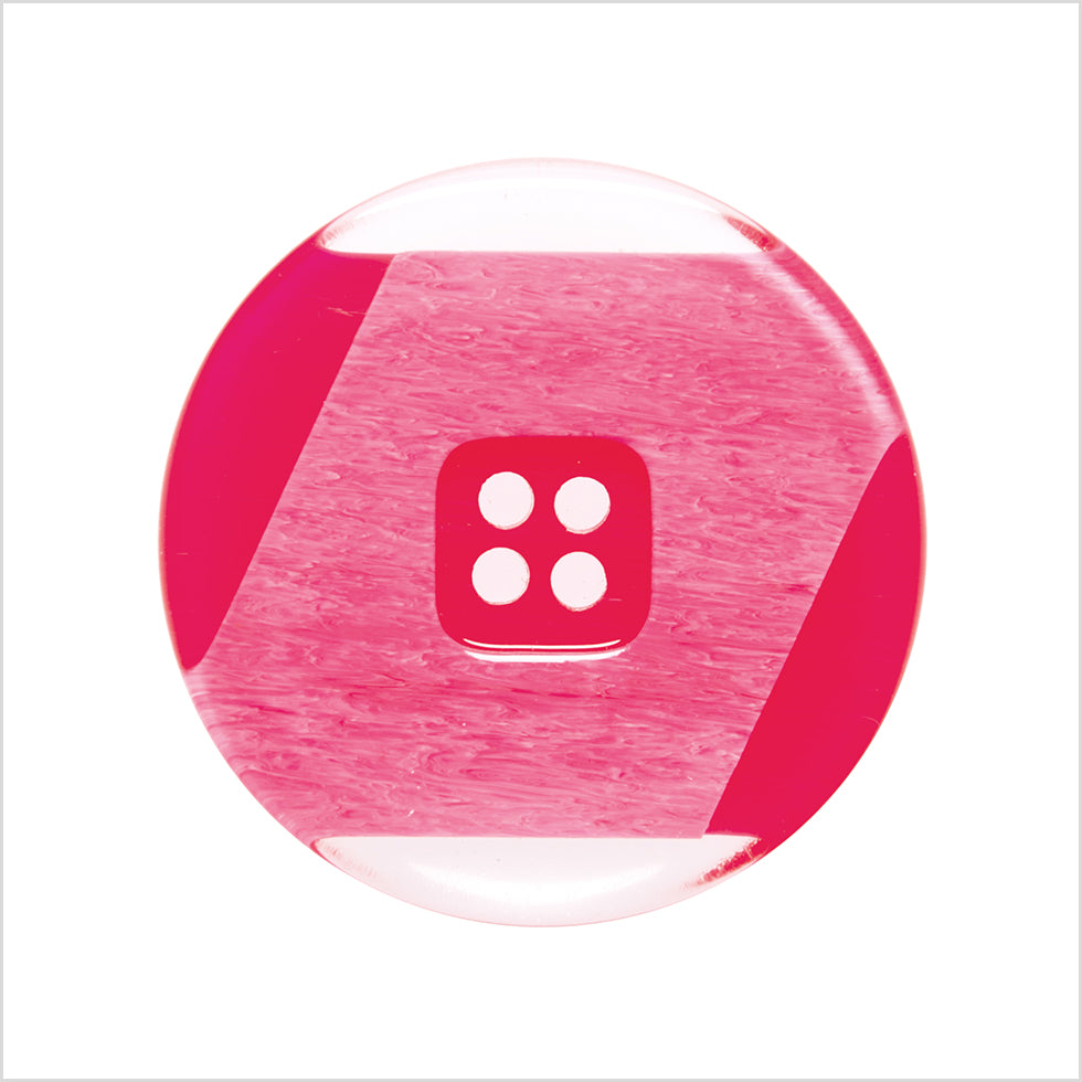 Plastic 2-Hole Button Made in Italy - 44L/28mm - Red and Transparent Geometric with Square Center - Joann Fabrics
