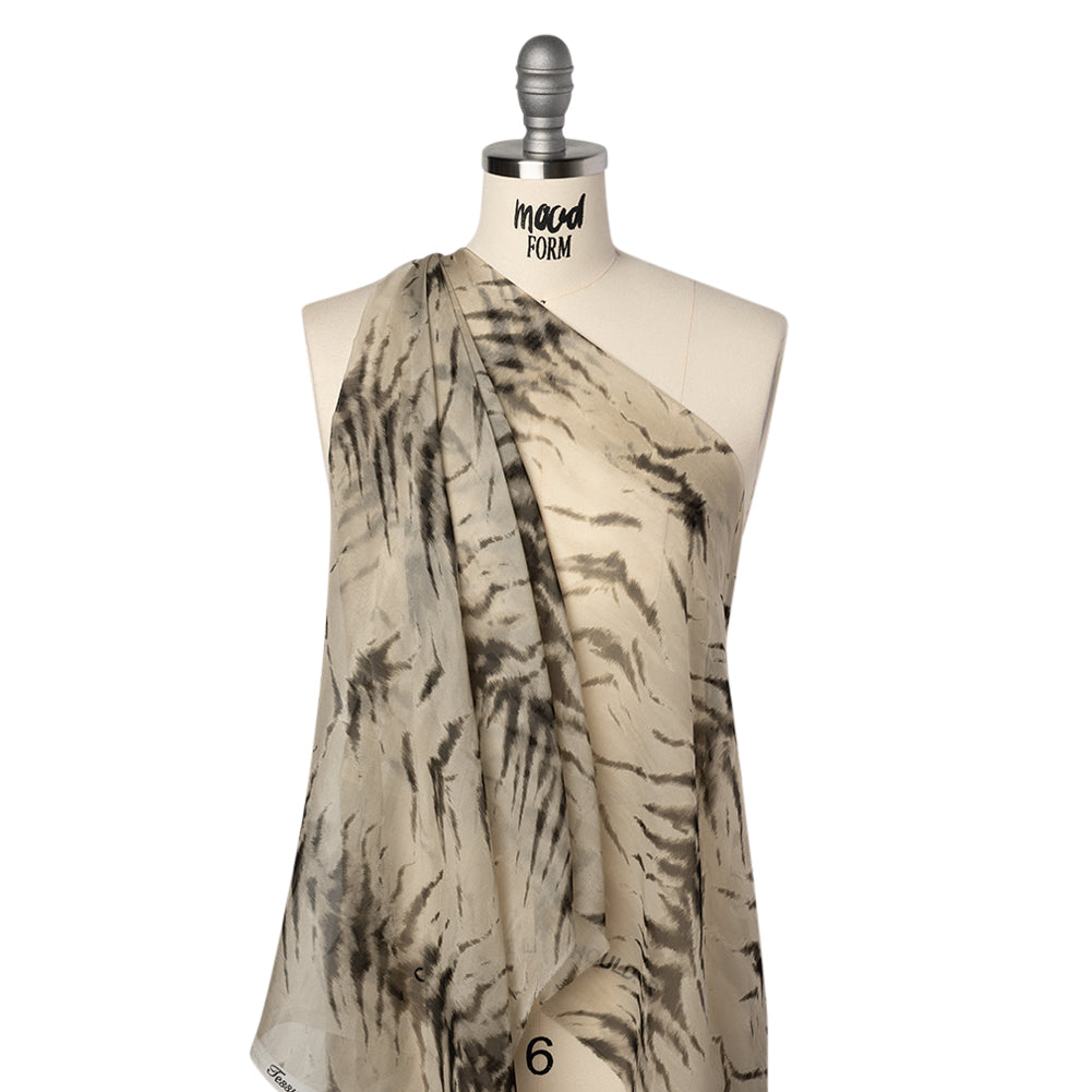 Silk Voile Print Made in Italy - Warm Gray and Black Animal Stripes - Deadstock - Joann Fabrics