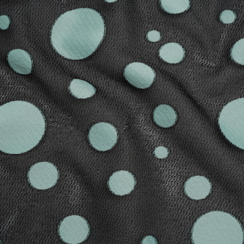 Lightweight Textured Burnout Brocade - Baby Blue and Black Polka Dots - Joann Fabrics