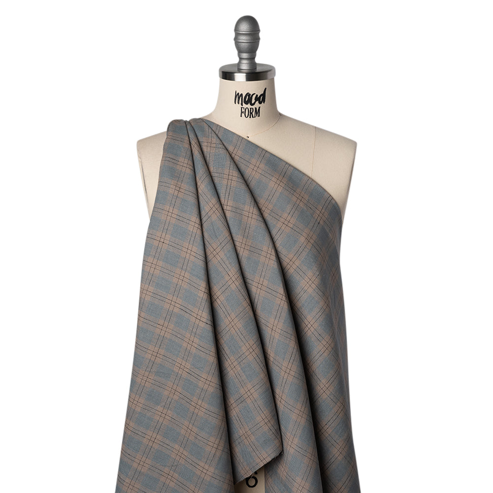 Medium Weight Linen Woven - Muted Blue, Taupe and Black Plaid - Joann Fabrics