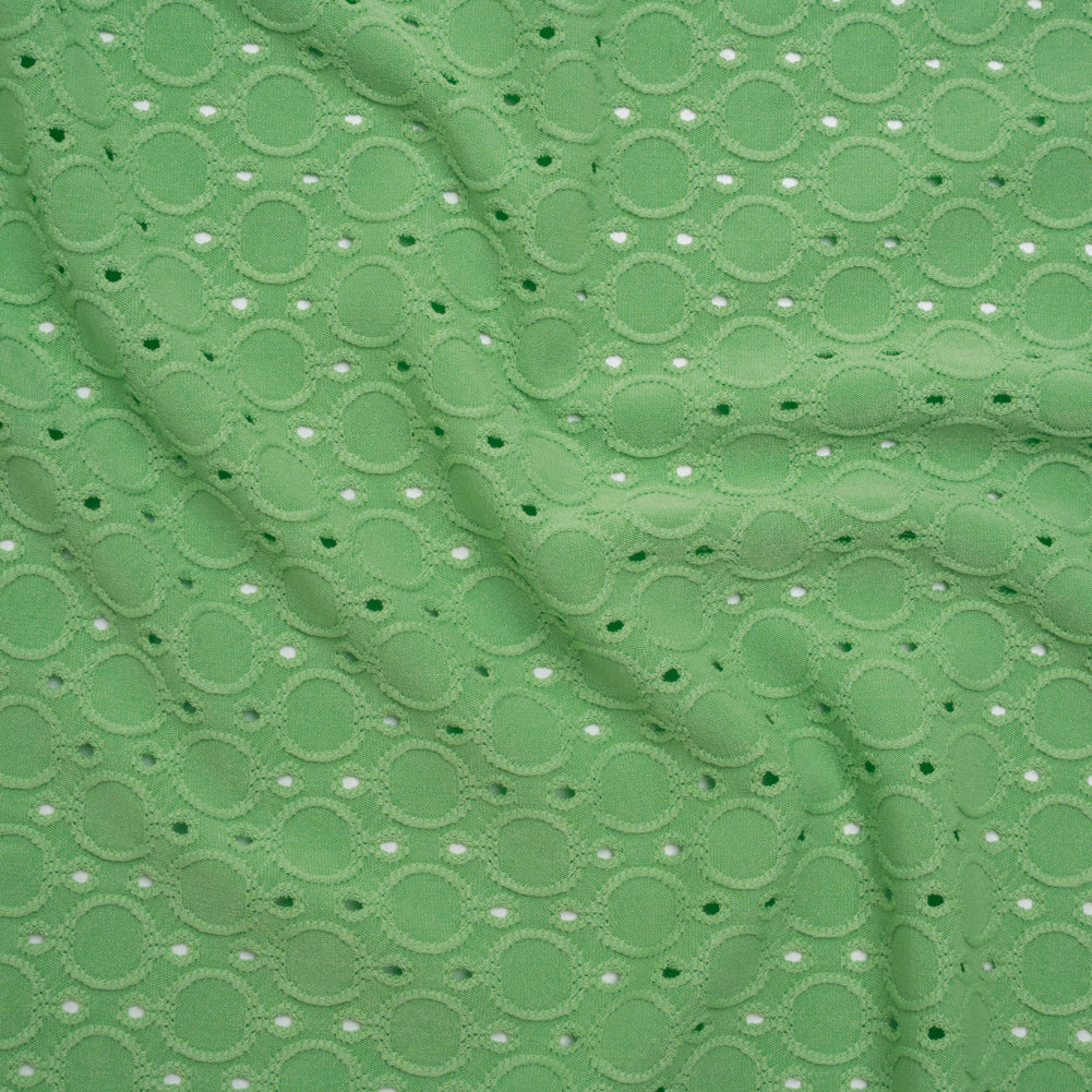 Stretch Polyester Eyelet Jersey - Absinthe Green Circles and Dots - Designer Deadstock - Joann Fabrics