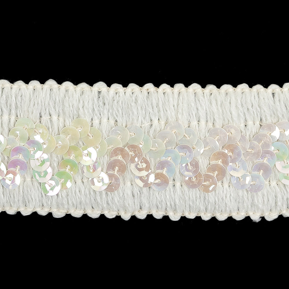 White Braided Trim with Iridescent White Sequins - 1.75