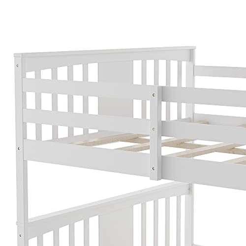 Full Over Full Bunk Bed with Ladder and High Length Guardrail, Wood ...