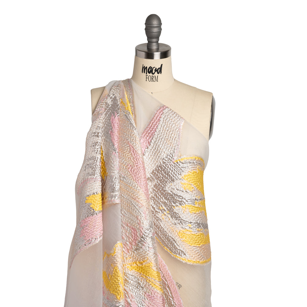 Metallic Luxury Burnout Brocade Panel - Pale Pink and Peach Painterly Lily - Joann Fabrics