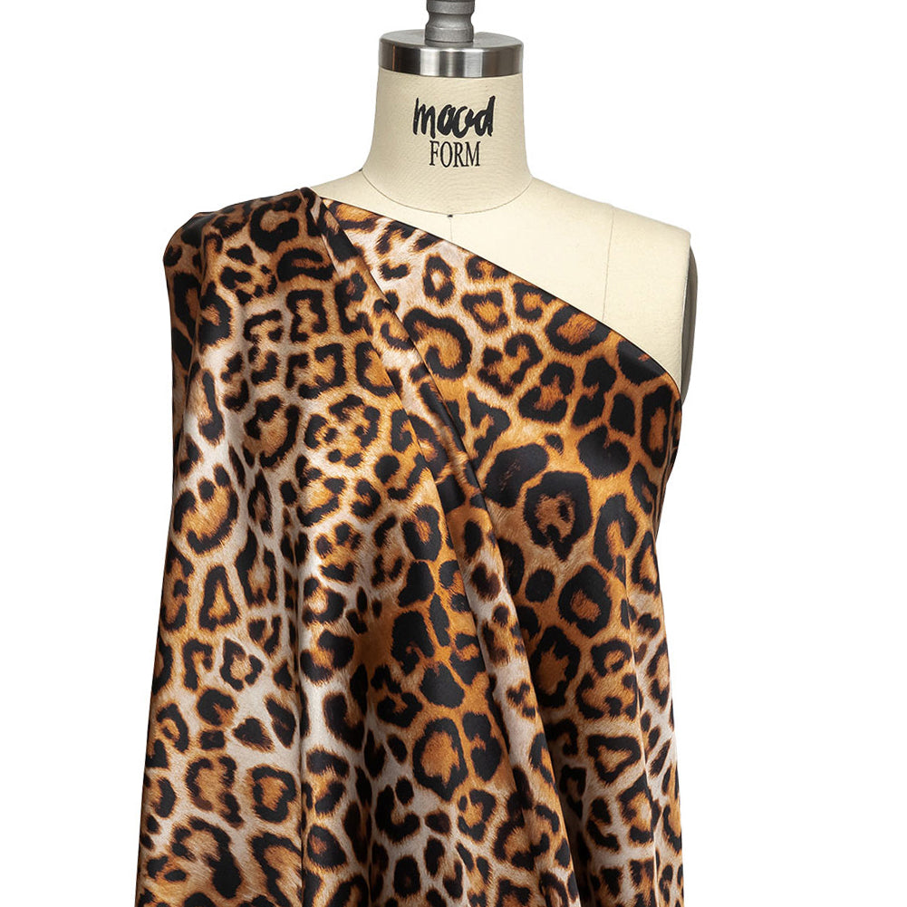 Mood Exclusive Italian Beige and Brown Leopard Printed Silk Charmeuse - Joann Fabrics