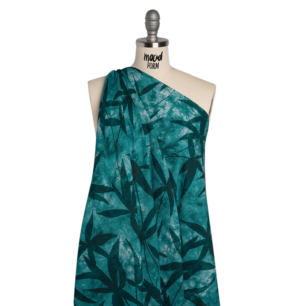 Slubbed Gauzy Cotton Woven - Teal and Turquoise Leaves on Tie Dye - Mood Exclusive Submerged Serenity Print - Joann Fabrics