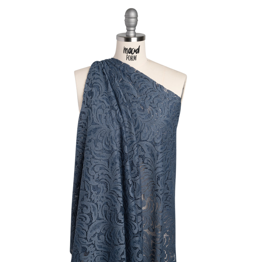 Stretch Re-Embroidered Lace with Finished Edges - True Indigo Paisley Leaves and Florals - Joann Fabrics