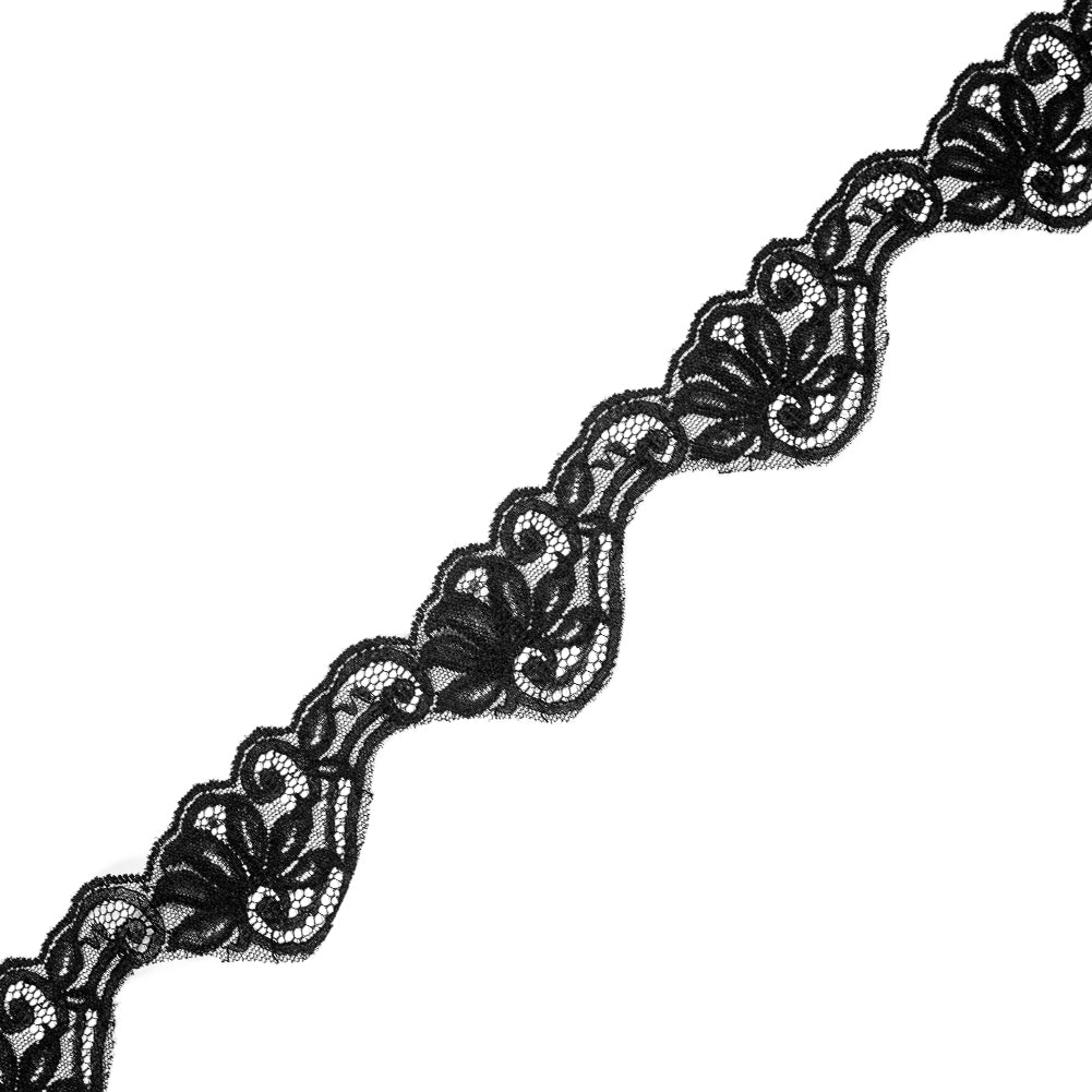 Black Floral Scalloped Lace Trim - 2.75
