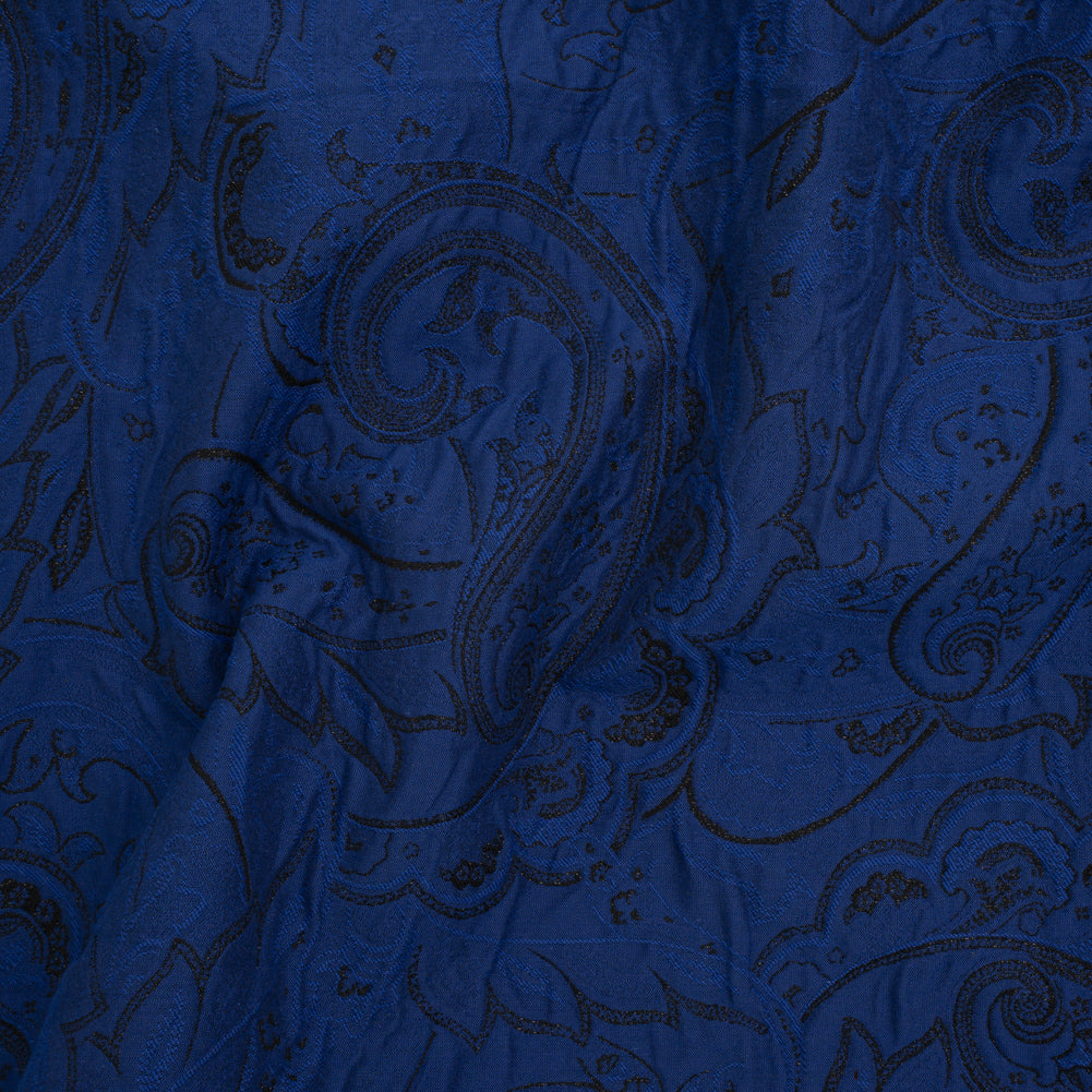 Metallic Cotton and Polyester Brocade - Dark Blue and Black Paisley - Designer Deadstock - Joann Fabrics