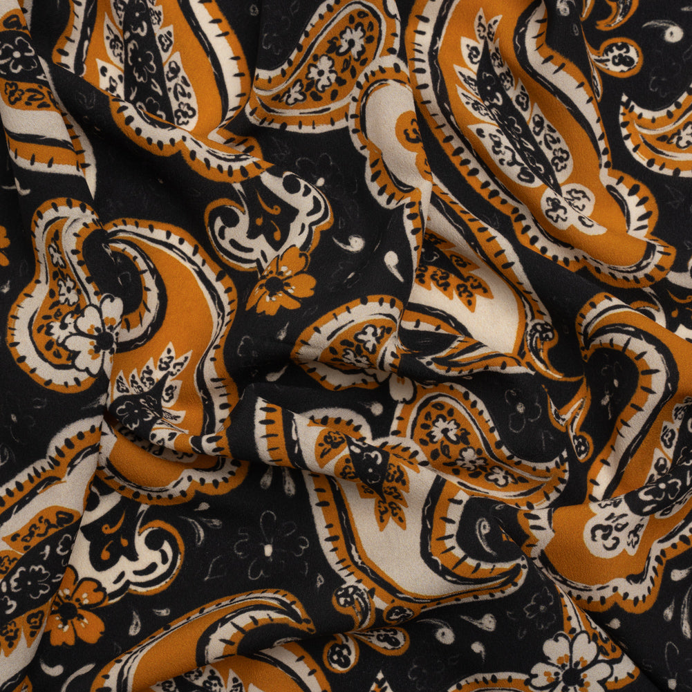 Mood Exclusive Black Here's to Paisley Lightweight Recycled Polyester Crepe - Joann Fabrics