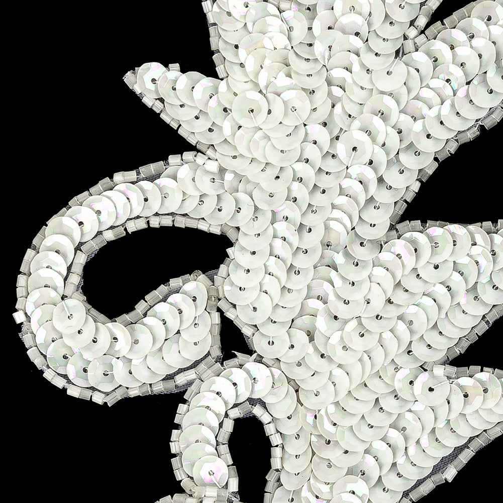 Vintage Opaque White Iris Sequins and Translucent Beaded Foilage Applique - 7.75