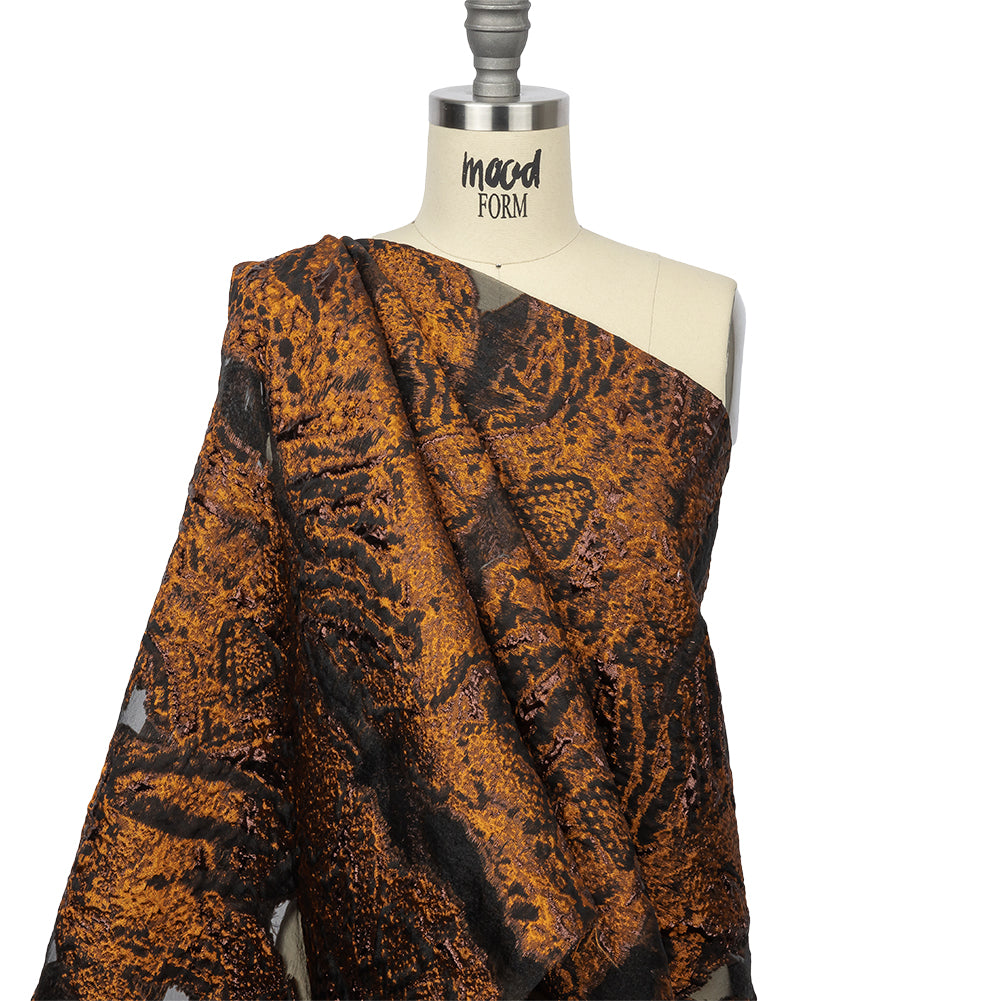 Metallic Alloy Orange and Black Abstract Luxury Burnout Brocade - Joann Fabrics