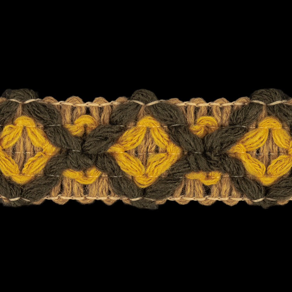 Beige, Mustard and Rifle Green Diamonds Embroidered Trim - 1