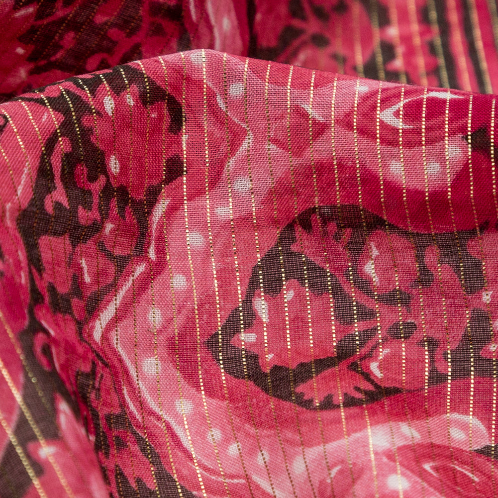 Cardinal Red Damask Cotton Voile with Metallic Gold Stripes - Joann Fabrics