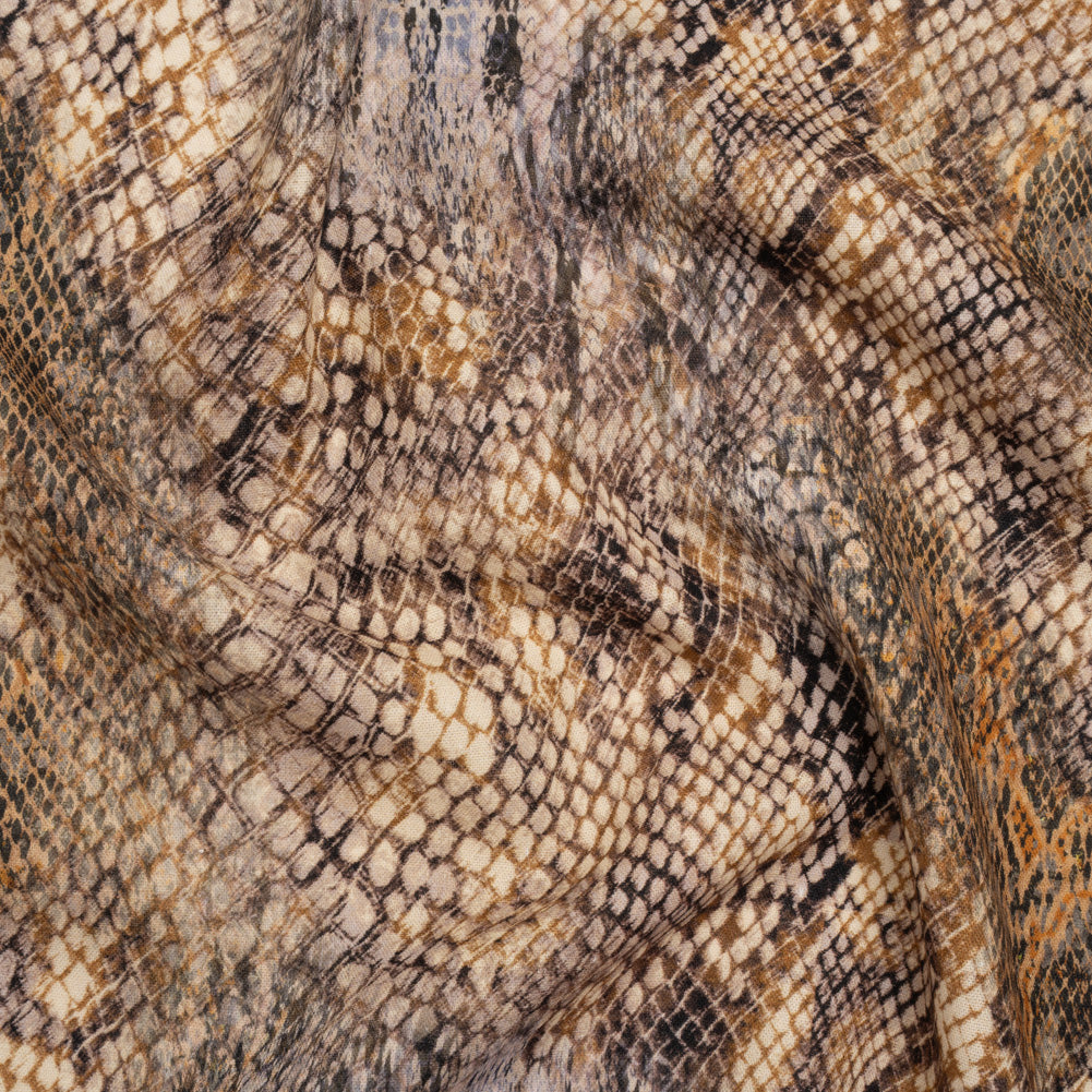 Linen and Rayon Woven - Beige, Orange and Pale Purple Snakeskin - Mood Exclusive Ouroborous Print - Joann Fabrics
