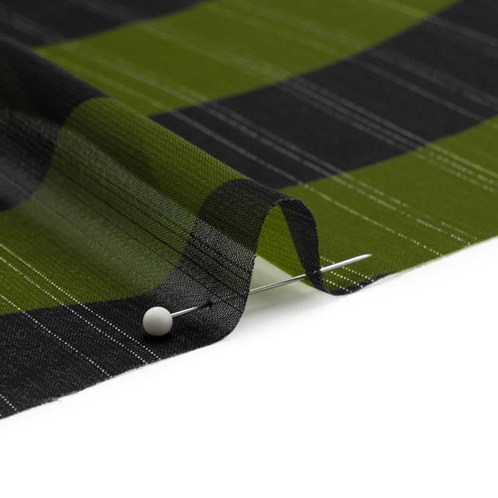 Polyester Chiffon Print with Metallic Pinstripes - Green and Black Wavy Stripes - Mood Exclusive Delray Daze - Joann Fabrics