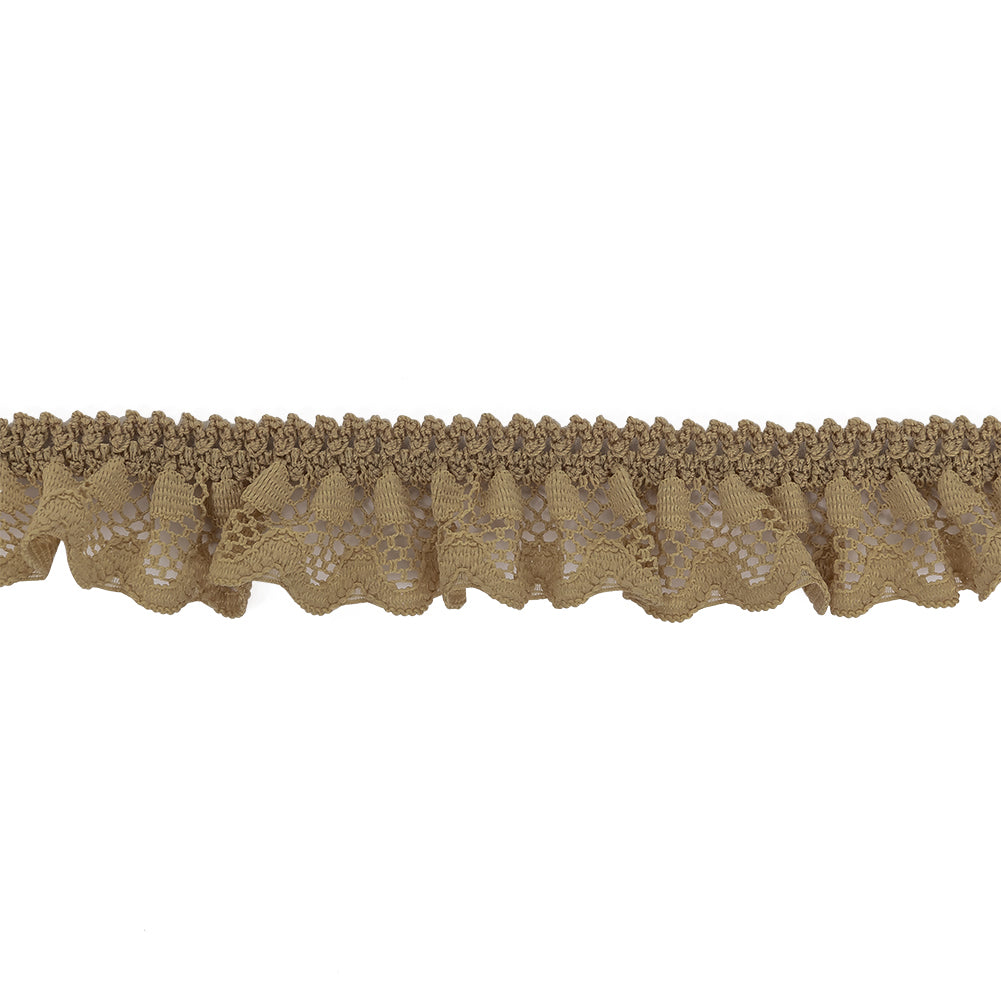 Desert Beige Ruffled Stretch Lace Trimming - 1