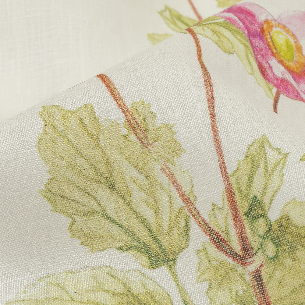 Pink, Green and White Anemone Flower Medium Weight Linen Woven - Joann Fabrics