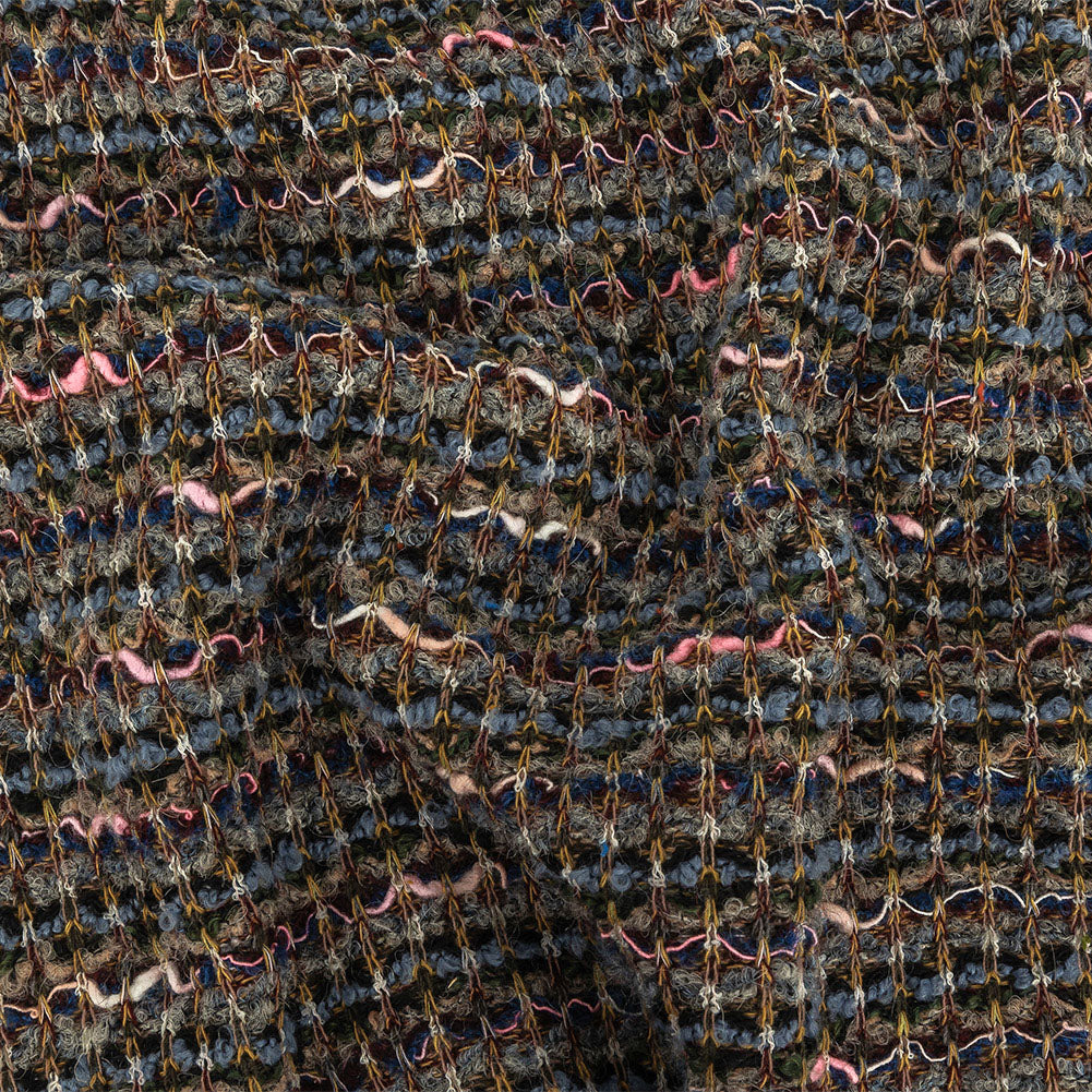 Italian Blue, Green and Yellow Stripes Boucled Wool Sweater Knit - Joann Fabrics