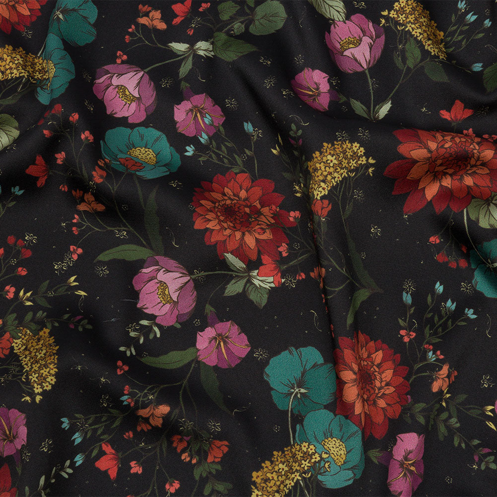 Polyester Twill Print - Purple, Red and Black Floral - Mood Exclusive Antheia's Grace - Joann Fabrics