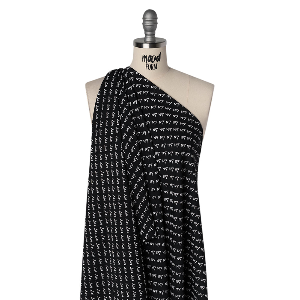 Polyester Woven Lining - Black and White No7 Typography Print - Designer Deadstock - Joann Fabrics