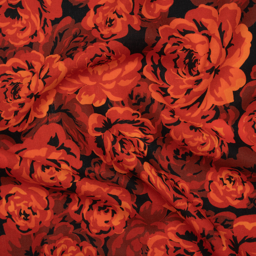 Linen and Rayon Woven - Scarlet Red, Burgundy and Black Roses - Mood Exclusive Midnight Muse Print - Joann Fabrics