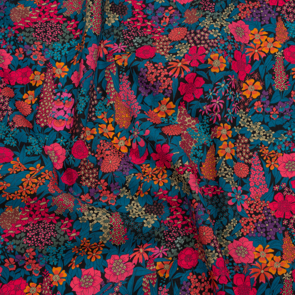 Liberty Fabrics Tana Lawn® - Ciara Pink - Deep Blue, Pink and Orange Flower Garden - Joann Fabrics